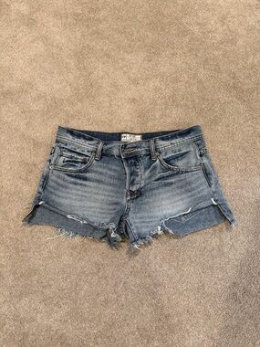Free People Frayed Hem Midwash Denim Shorts